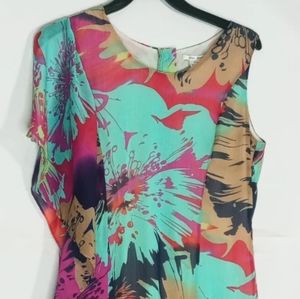 Alison Sheri Dress Medium Batwing Sleeve Mixed multicolored color sheer overlay